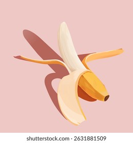 Ilustração vetorial do ícone de banana isolada. Banana madura descascada isolada sobre fundo rosa.