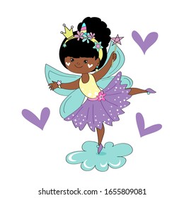 Vector illustration isolated with a beautiful African American fairy on a white background for children