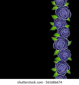 Vector illustration. Isolated beautiful flowers drawn watercolor in violet and green colors. Vertical tropical colorful seamless pattern. Seamless floral background with place for your text.
