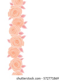 Vector illustration. Isolated beautiful flowers drawn watercolor in pink and orange colors. Vertical tropical colorful seamless pattern. Seamless floral background with place for your text.