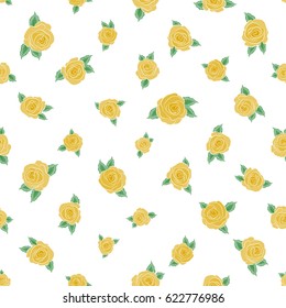 Vector illustration. Isolated beautiful flowers drawn watercolor in green and yellow colors on white background. Tropical colorful seamless pattern. Seamless floral background.