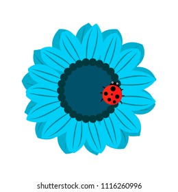 vector illustration of isolated blue blooming with Red ladybug