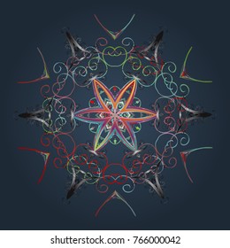 Vector illustration. Isolated of vector blue, gray and pink snowflakes. Snowflakes collection. Fine winter ornament.