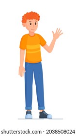 Vector illustration of an isolated boy on a white background. Posing for a photo. 