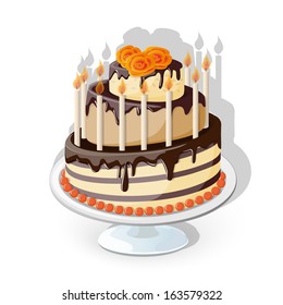 vector illustration isolated cake with candles - eps10