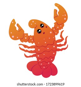 Vector illustration an isolated vector cartoon crayfish on the white background