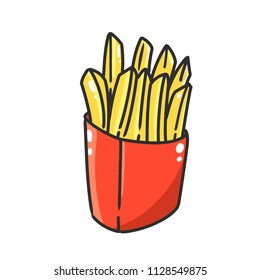 vector illustration of an isolated cartoon hand drawn fast food. French fries