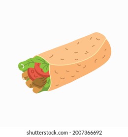 vector illustration of isolated cartoon hand drawn fast food. Donner kebab.