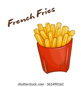 vector illustration of an isolated cartoon hand drawn fast food. French fries. Take it away.