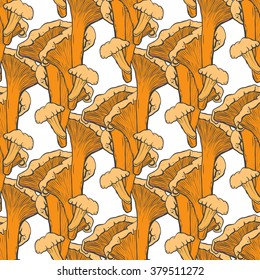 vector illustration isolated chanterelles mushroom seamless pattern sketch doodle nature colored