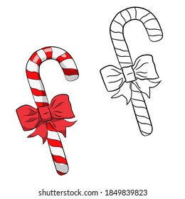 Vector illustration of isolated Christmas cane, set on white background. Simple flat style.