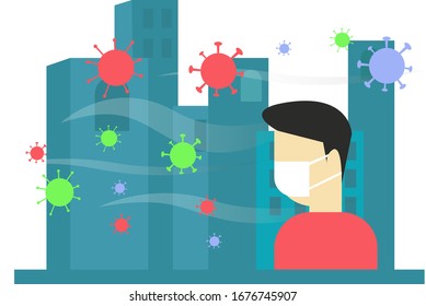 Vector illustration of an isolated city because of the spread of viral bacteria. for presentations, outreach, medical etc.