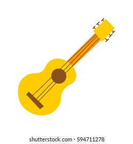 Vector illustration with isolated classic guitar on white background. Cartoon musical instrument icon. String acoustic spanish guitar