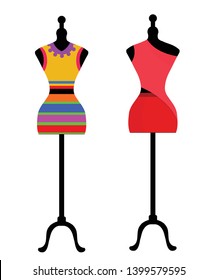 Vector illustration of an isolated classic style and modern dress on a mannequin. - Vector