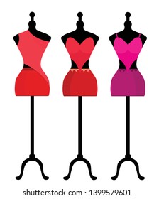 Vector illustration of an isolated classic style and modern dress on a mannequin. - Vector