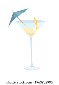 Vector illustration of an isolated cocktail glass with an umbrella and a lemon slice
