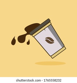 Vector illustration of an isolated coffee cup on the background. Plastic coffee cups with spilled coffee in flat style.