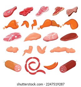 A Vector illustration of isolated collection of Meat and Chicken farm products - ideal for menus, recipes, and more.
