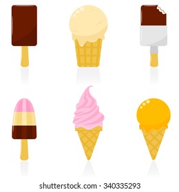 Vector illustration of isolated colorful ice cream cones. 