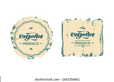 Vector illustration of an isolated composition design with lettering words - organic products. It can be used as a corporate identity, logo, label, print on paper, fabric, packaging, leaflet, cover.