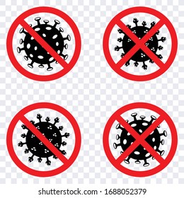 Vector illustration of isolated coronavirus stop signs, COVID-19 blocking, Pandemic stop 2019-nCoV, Caution coronavirus, biological defense of stopping coronavirus