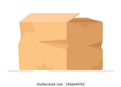 Vector illustration of an isolated crumpled spoiled box on a white background. Cardboard trash. 