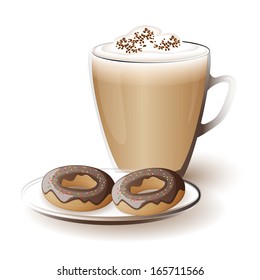 vector illustration isolated cup of cappuccino with donuts- eps10