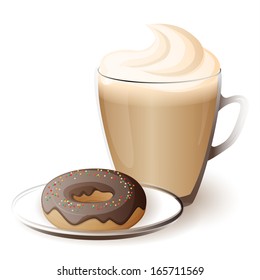 vector illustration isolated cup of cappuccino with donut- eps10