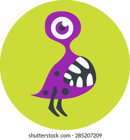 Vector illustration of isolated cute cartoon alien monster with big eye on lime background