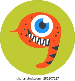 Vector illustration of isolated cute cartoon elephant tiger alien monster on lime background