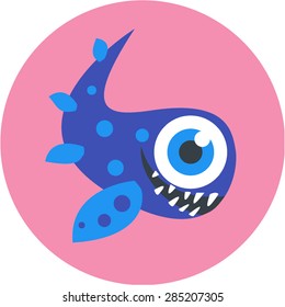 Vector illustration of isolated cute cartoon blue whale alien monster on pink background