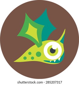 Vector illustration of isolated cute cartoon bat with wings alien monster on brown background