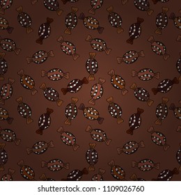 Vector illustration. Isolated. Cute and colorful candy sweet seamless pattern on brown, black and white background. Brown, black and white version.