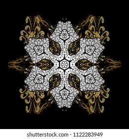 Vector illustration. Isolated cute snowflakes on colorful background. Snowflake vector pattern. Black, white and brown snowflakes on a black, white and brown colors.