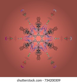 Vector illustration. Isolated cute snowflakes on colorful background. Fine snowflake. Abstract winter pink, gray and neutral ornament. Round vector snowflake.