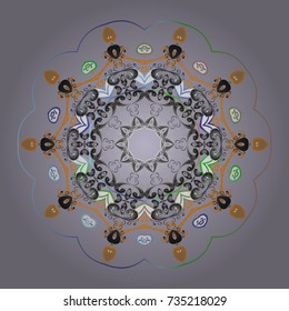 Vector illustration. Isolated cute snowflakes on colorful background. Neutral, gray and orange snowflakes on a neutral, gray and orange colors. Snowflake vector pattern.