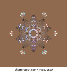 Vector illustration. Isolated cute snowflakes on colorful background. Brown, gray and white snowflakes on a brown, gray and white colors. Snowflake vector pattern.