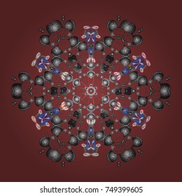 Vector illustration. Isolated cute snowflakes on colorful background. Round vector snowflake. Fine snowflake. Abstract winter red, gray and white ornament.