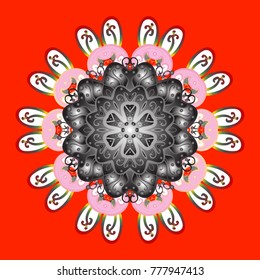 Vector illustration. Isolated cute snowflakes on colorful background. Red, gray and white snowflakes on a red, gray and white colors. Snowflake vector pattern.