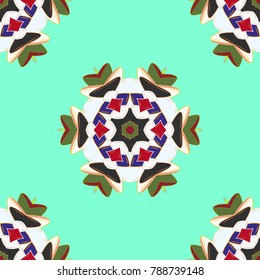 Vector illustration. Isolated cute snowflakes on colorful background. Blue, neutral and gray snowflakes on a blue, neutral and gray colors. Snowflake vector pattern.