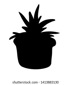 Vector illustration, isolated decorative aloe plant in a pot silhouette