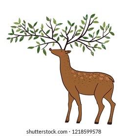  vector illustration isolated deer, big antlers, tree branches on the horns
