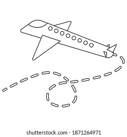 Vector Illustration Of Isolated Doodle Airplane Trajectory On White Background. Simple Flat Style.