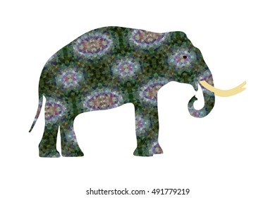 Vector illustration of an isolated elephant decorated in colorful fantasy and creative style.