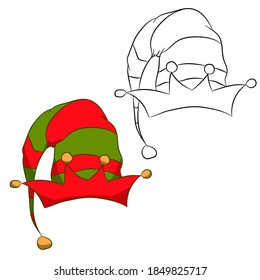 Vector illustration of an isolated elf hat, on a white background. Simple flat style.