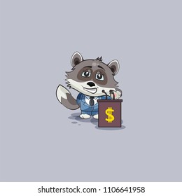 Vector Illustration isolated Emoji character cartoon wealth riches in business suit wolf cub pup sticker emoticon training presentation orator speaker behind podium money profit dollar earning income