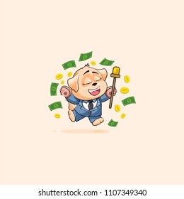 Vector Illustration isolated Emoji character cartoon happy wealth riches in business suit dog cub puppy pup sticker emoticon jump for joy money celebrate profit dollar earning income salary motion