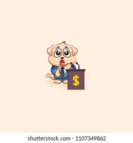 Vector Illustration isolated Emoji character cartoon wealth riches in business suit dog cub puppy pup sticker emoticon training presentation orator speaker behind podium money profit dollar earning