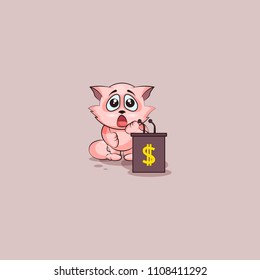 Vector Illustration isolated Emoji character cartoon wealth riches cat tomcat kitten  kitty sticker emoticon training presentation orator speaker behind podium money profit dollar earning income