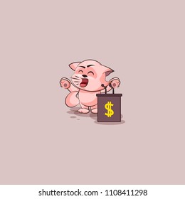 Vector Illustration isolated Emoji character cartoon wealth riches cat tomcat kitten  kitty sticker emoticon training presentation orator speaker behind podium money profit dollar earning income